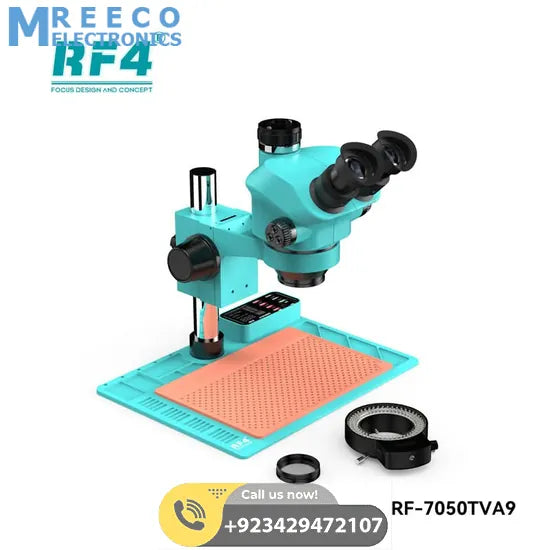 RF4 RF-7050TVA9 7X-50X Synchronous Zoom Trinocular Stereo Microscope with USB Charging Station