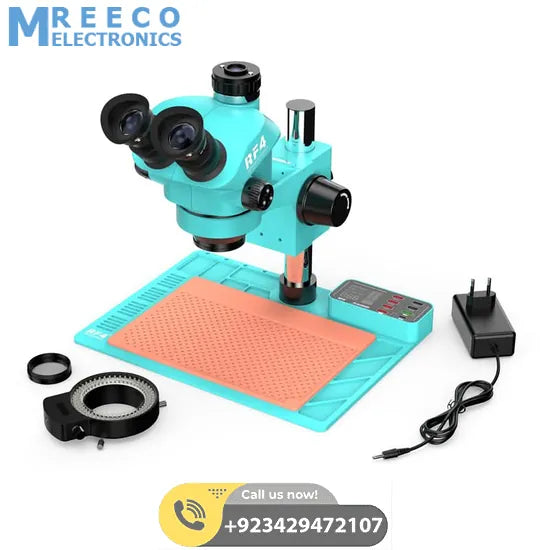 RF4 RF-7050TVA9 7X-50X Synchronous Zoom Trinocular Stereo Microscope with USB Charging Station