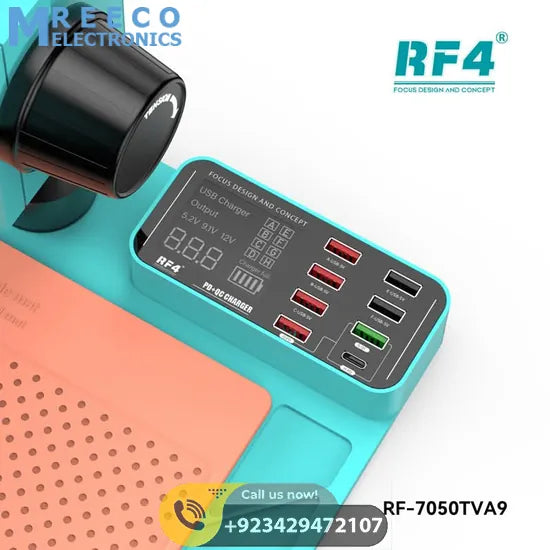 RF4 RF-7050TVA9 7X-50X Synchronous Zoom Trinocular Stereo Microscope with USB Charging Station